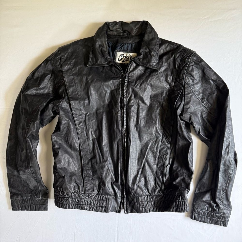 Czar | Men's 40, Vintage Black‎ Leather Jacket, Paneled Design, New Wave, 1980s